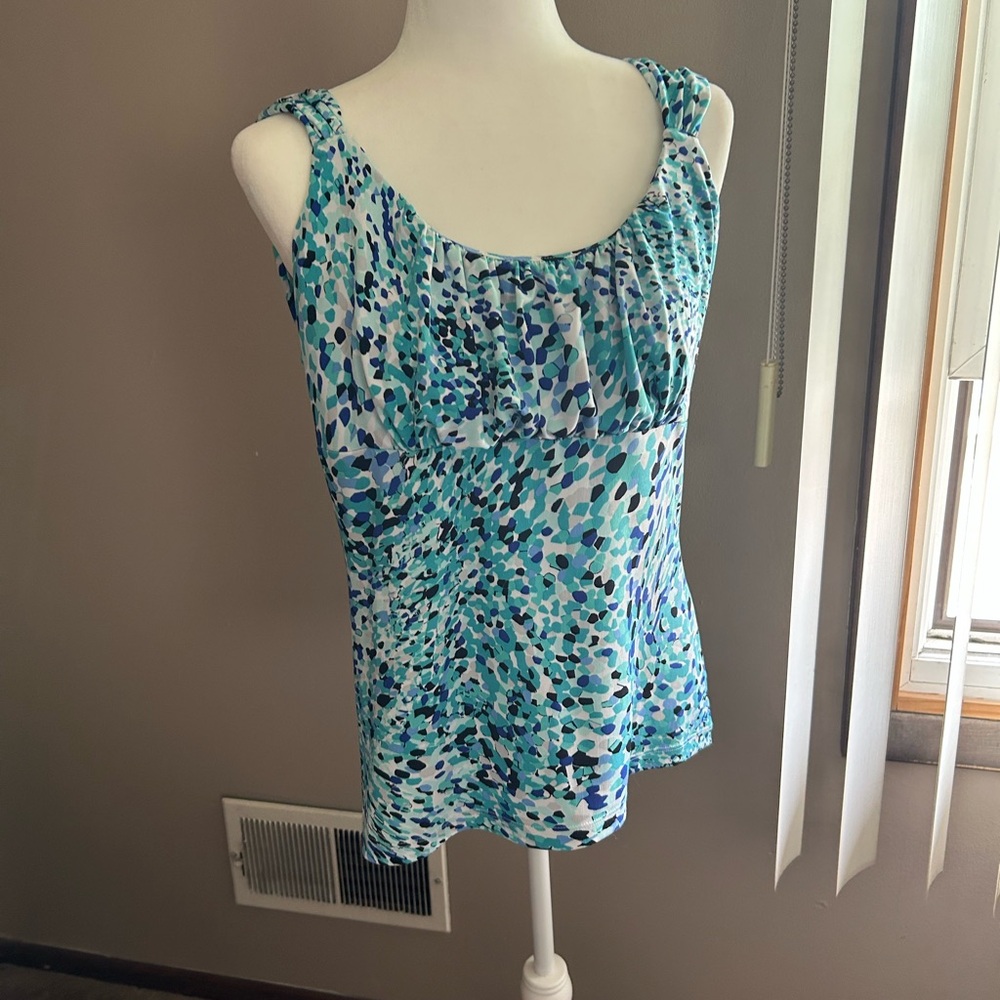 White House Black Market Aqua and Navy Tank Top
